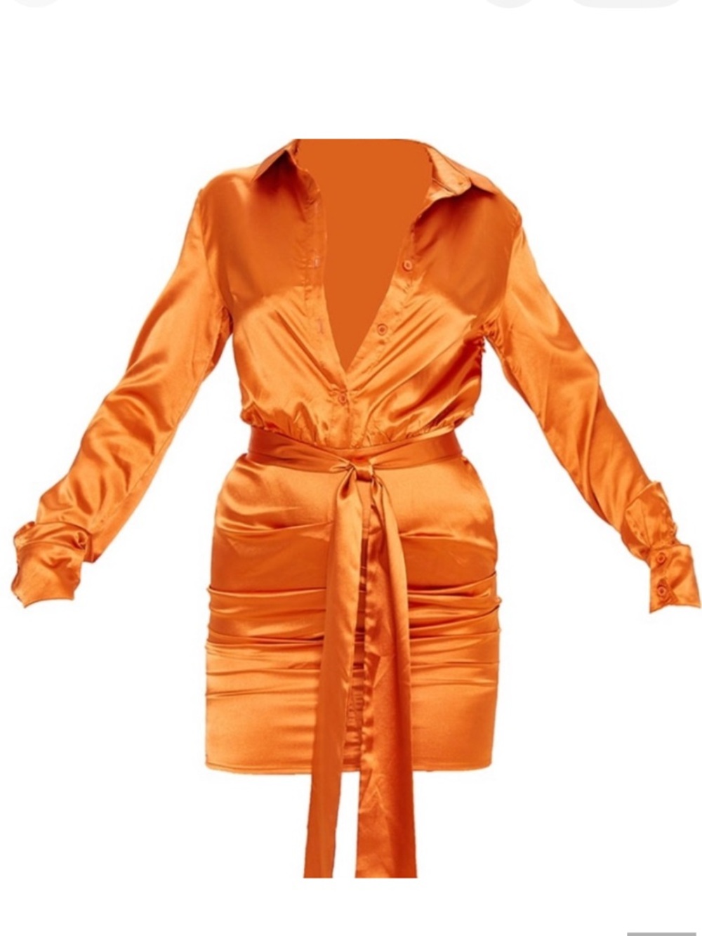 NICHOLE LYNEL Satin Orange Long Sleeve Button-Back Tunic/Shirt dress